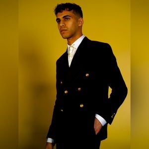 Black Slim Fitted Double Breasted Blazer For Men, Turkish Made